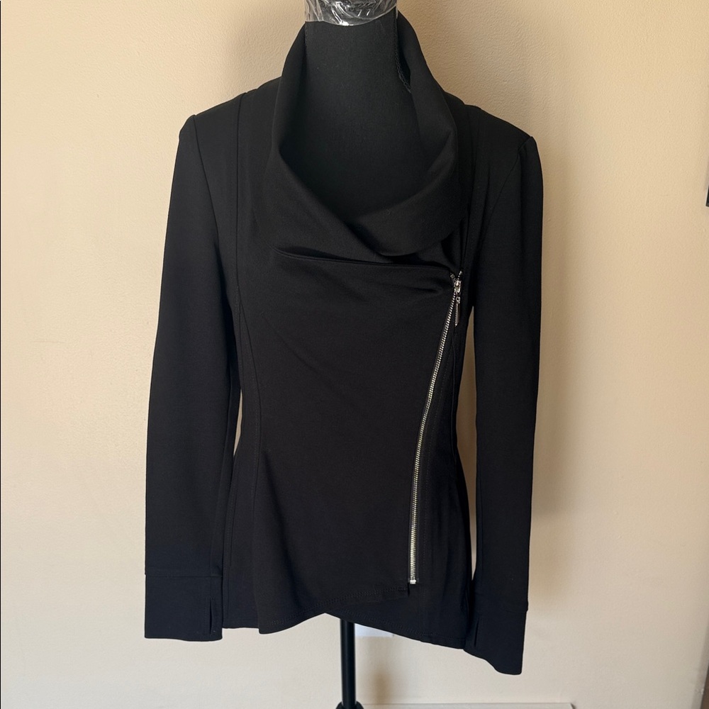 White House Black Market Asymmetrical Black Cowl Neck Moto Sweater Jacket Size2